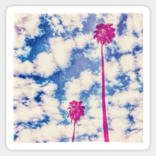 Pink Palm Trees Against a Cloudy Blue Sky Sticker